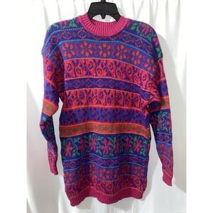Vintage Chaus Sport Bright Colorful Pattern Sweater Knit Tunic Women's Large